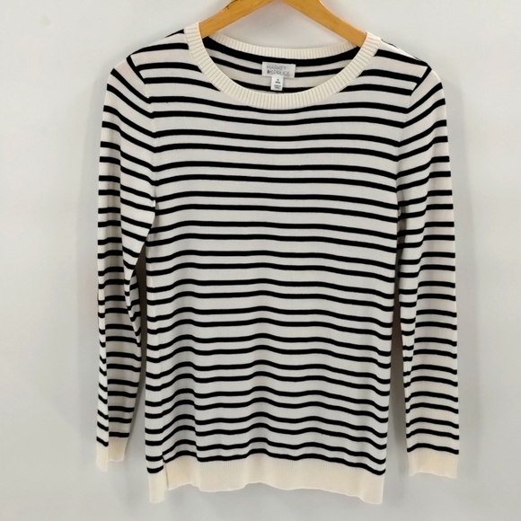 Market & Spruce Aubree Elbow patch sweater ivory and black stripe size XS - Picture 1 of 8